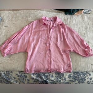 Pink silky button-up blouse - Zara